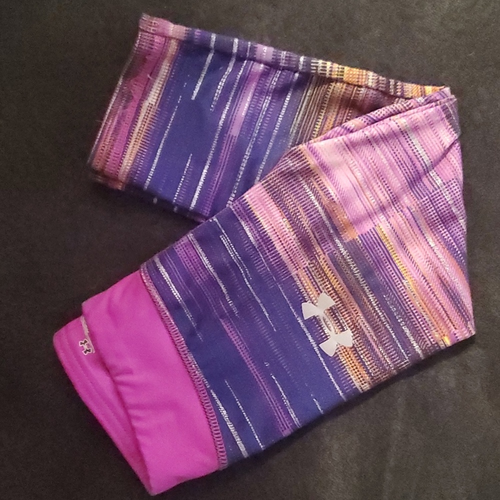 Under Armour Capri toddler girls purple pink striped athletic size 5